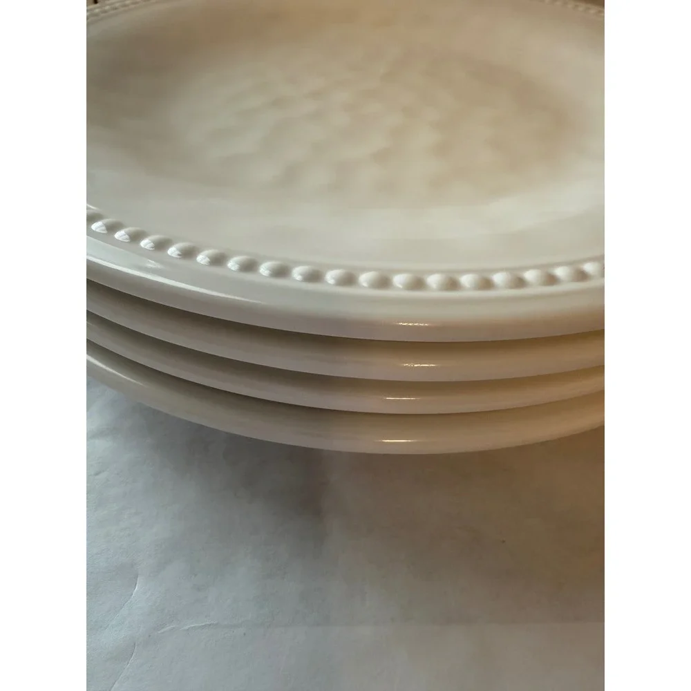 Real Simple Melamine Dinner‎ Plates Ivory Beaded Rim Textured Set 10 1/2